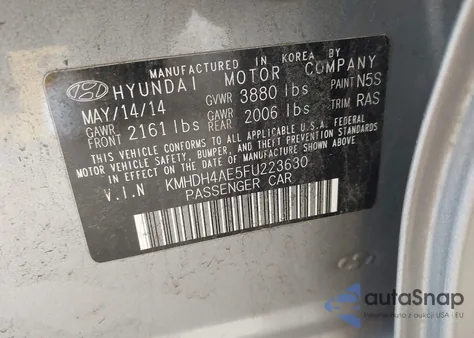 2015 Hyundai Elantra Se from USA, damaged, VIN KMHDH4AE5FU223630